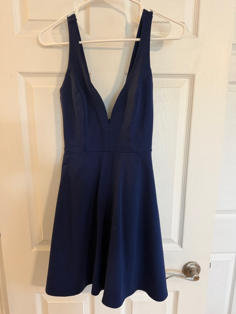 Lulu's Navy Blue Deep V A-Line Midi Dress